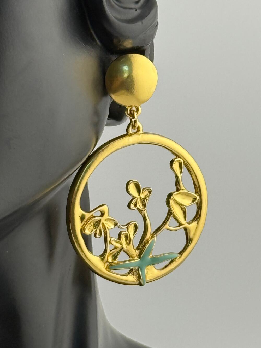 Karine Sultan Enchanted Gold Green Dangle Stmt Earrings